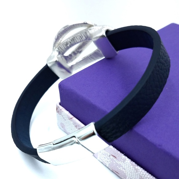 Leather Geometric Bracelet Bangle Clasp Blue - Picture 3 of 8